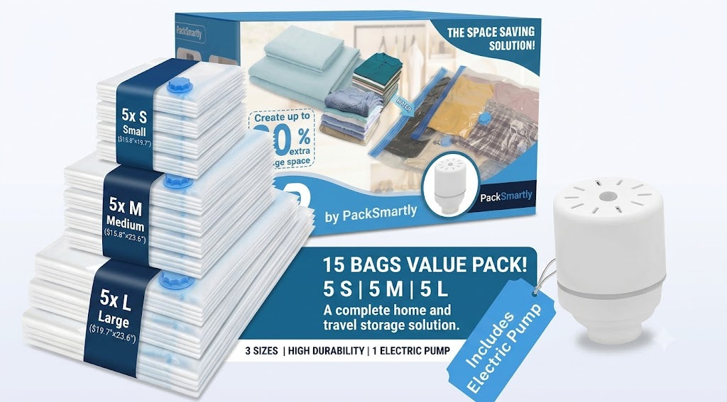 PackSmartly™ | Vacuum Storage Bags with Electric Pump (15-Pack)